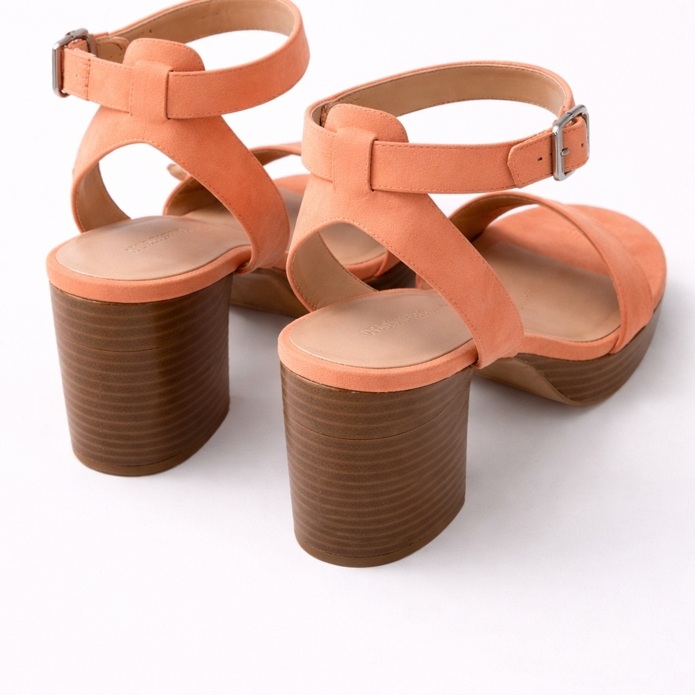 Nordstrom Peach Suede Ankle-Strap Block Heel Sandals